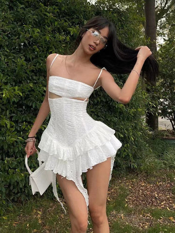 Niche Embroidery Sling Dress Female Design Temperament Slim Bra Dress Seaside Pure Lusty Short Dress